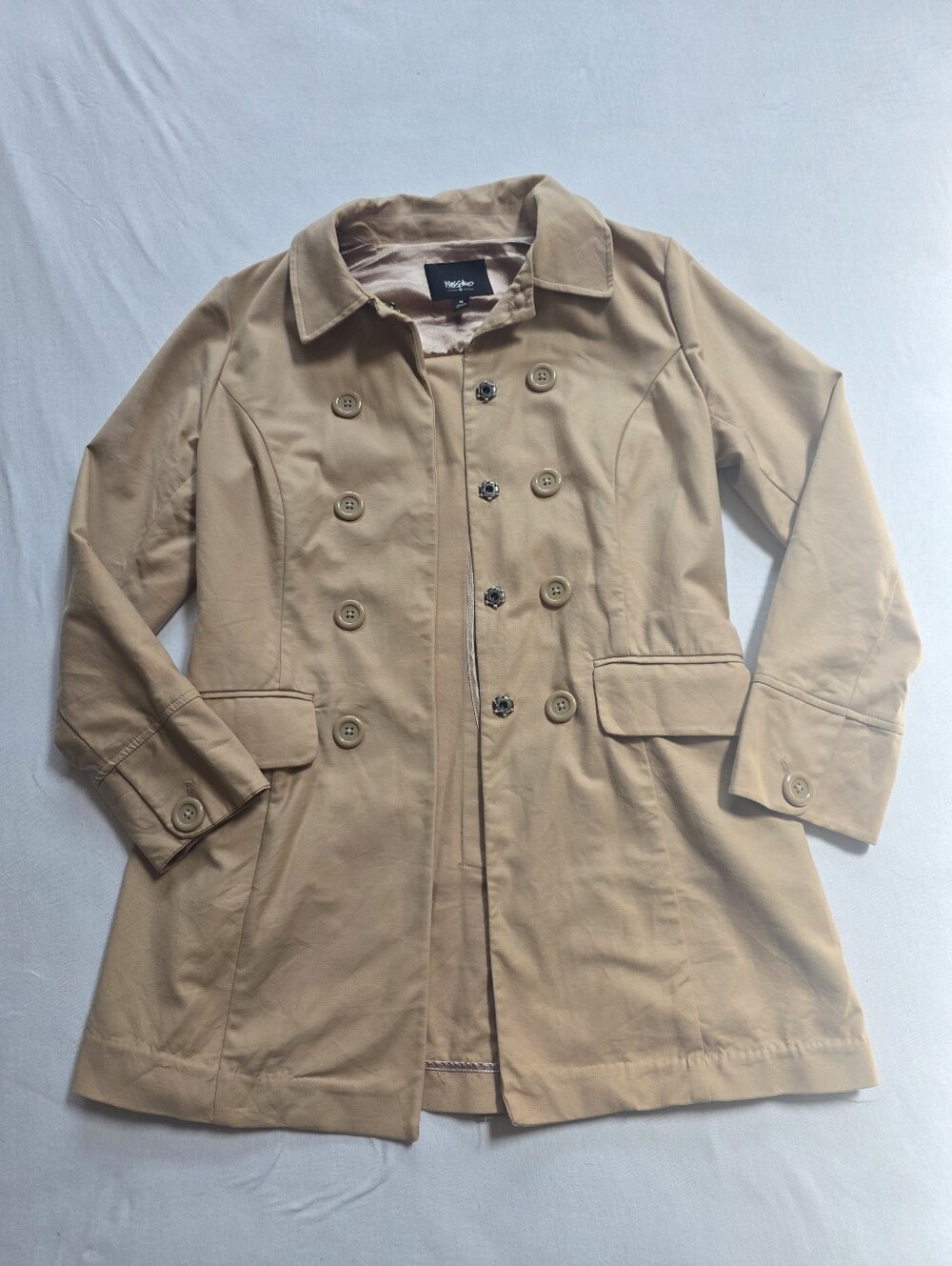 Massimo Women's Tan Short Trench Jacket Double Breasted Snap Front M - Picture 3 of 8